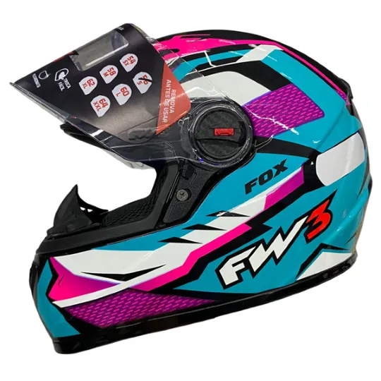 Capacete FW3 GTN Fox Azul Tiffany e Rosa